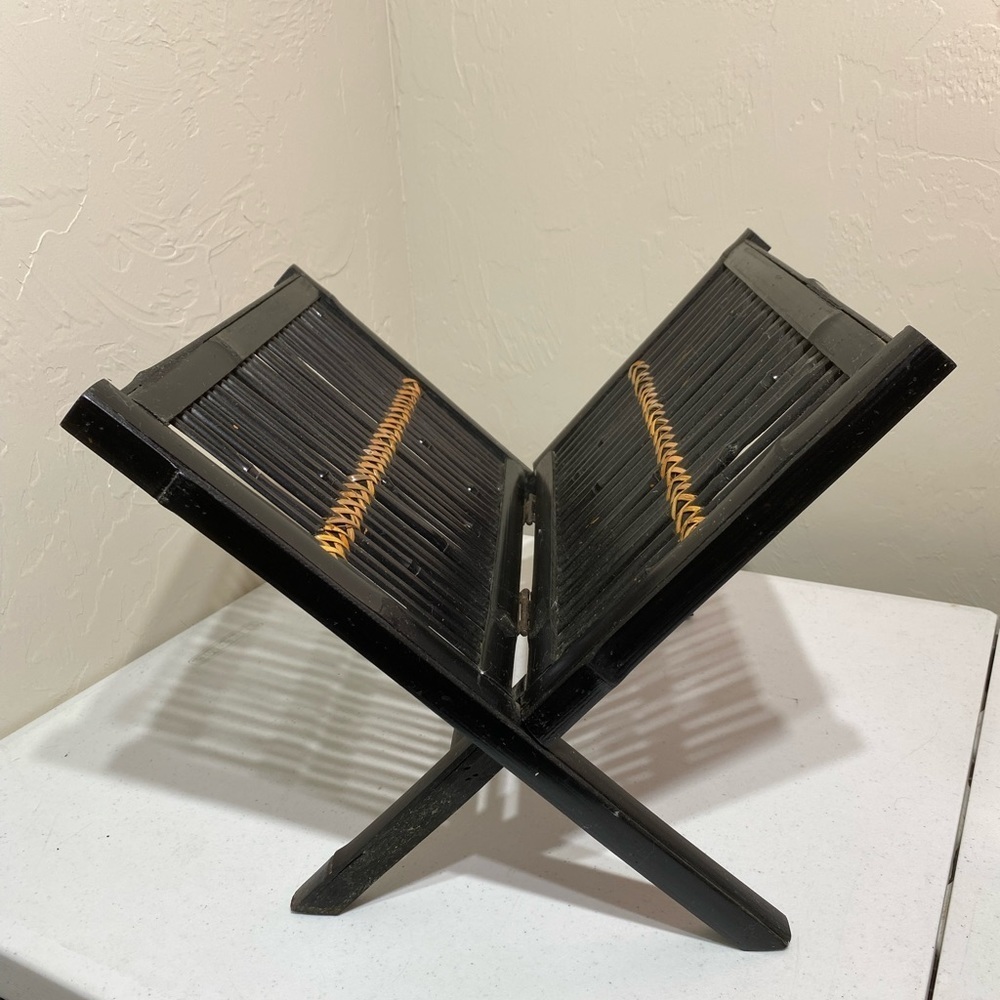 Vintage Bamboo Folding Magazine Rack Record Albums - Picture 2 of 9